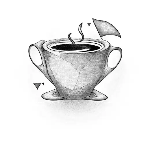A Blackwork Tattoo Of A Coffee Cup With A Rock 'N Roll Twist