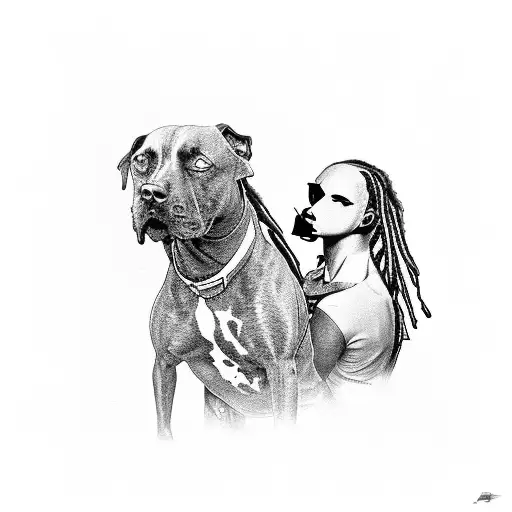 A Man With Dreadlocks Beside His American Staffordshire Terrier Dog From Behind