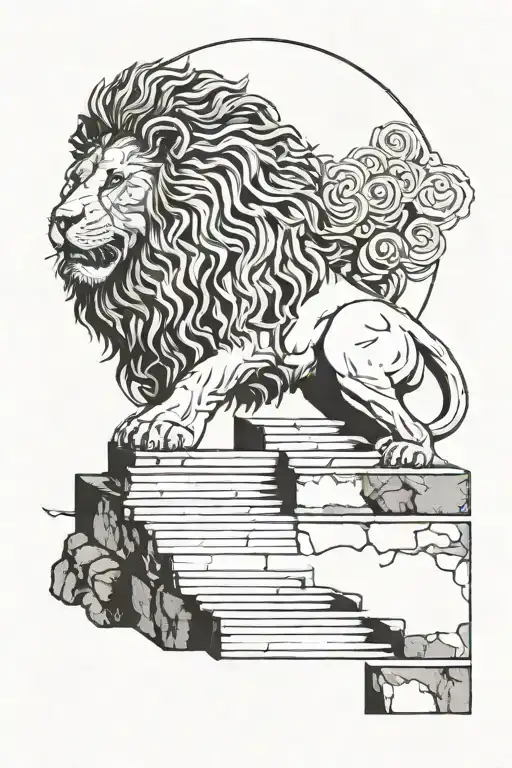 Lion On Stairs To Heavan