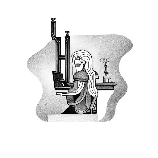 A Tattoo Depicting A Norse God Or Goddess Coding On A Computer