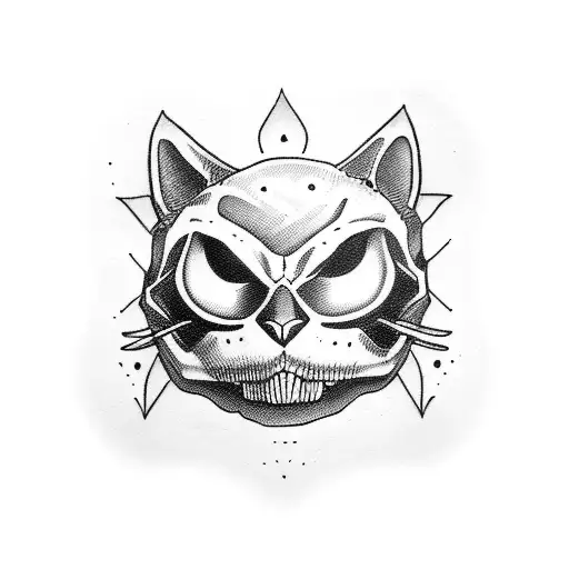 Cute Black Cat With Skull