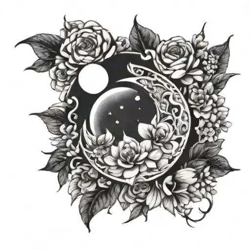 A Sleeping Moon Surrounded By A Garden Of Blooming Flowers