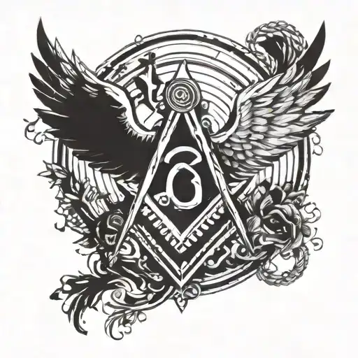 Rustic Masonic Symbol With Angel Wings