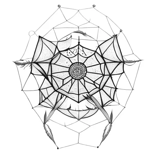 Circle Dream Catcher With Hexagon Web And As Bull Skull