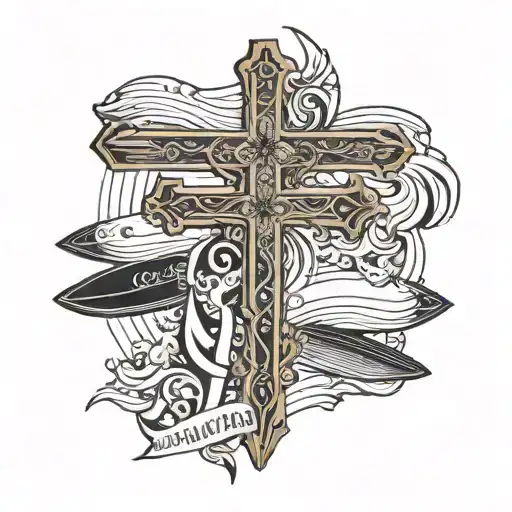 Catholic Cross With Surfboards And Bible Verse