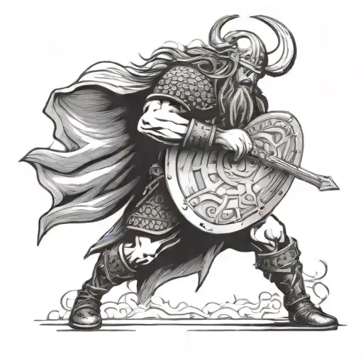 A Viking Warrior Holding A Sword And Shield In A Fierce Battle Scene