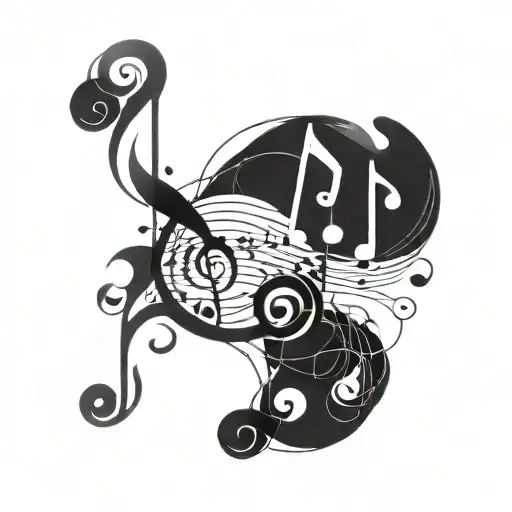 A Geometric Design Incorporating Music Notes And Smoke Swirls