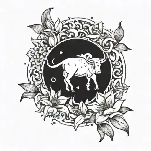 Celestial Themed Taurus Moon Surrounded By Lilies