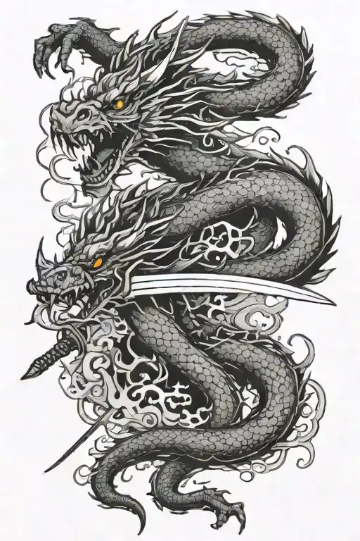 A Dragon Being Split In Half By A Katana