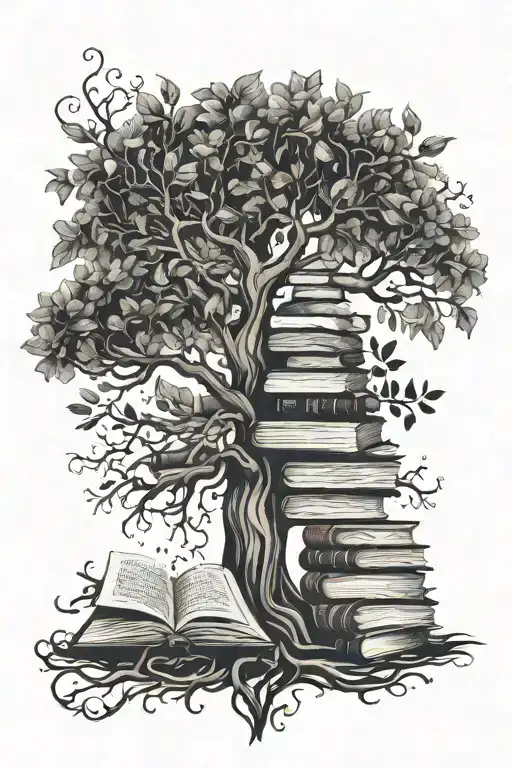 A Mystical Tree With Feminine Features Intertwined With Books And Smoke
