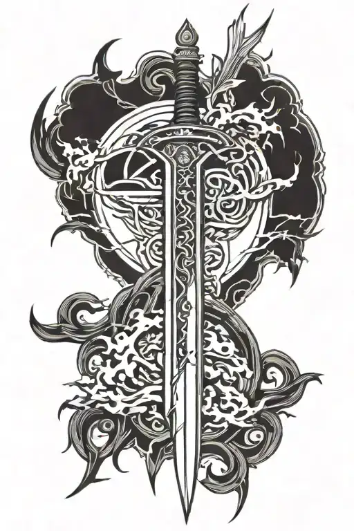 Samuri Sword Tattoo Design Featuring Lightning Bolt Or Digital Designs