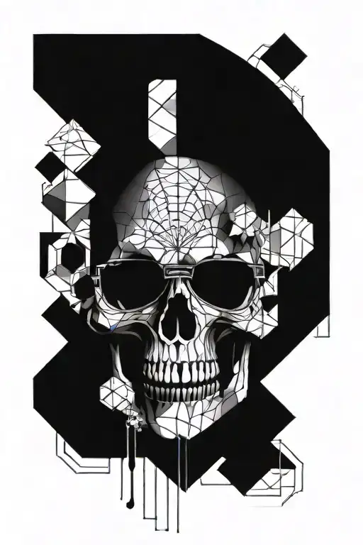 A Skull Tattoo With Glasses And Geometric Formes In The Background