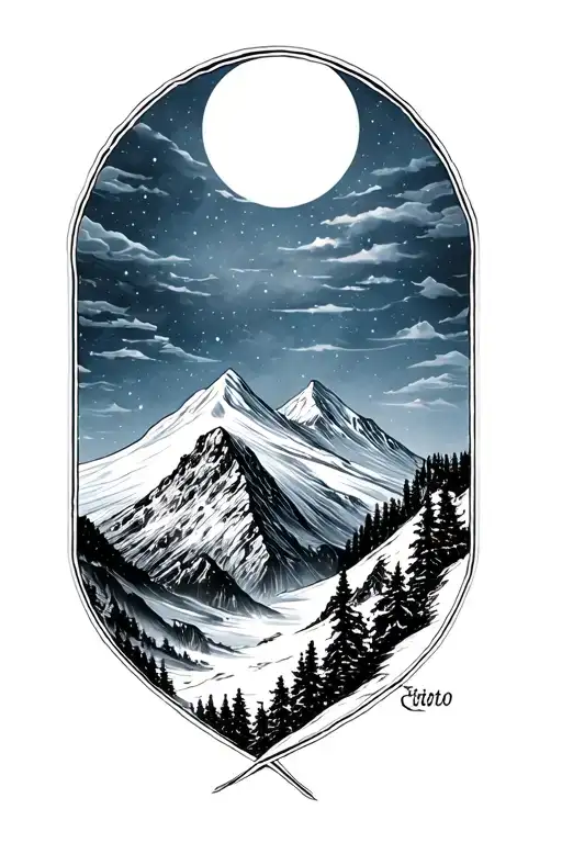 Snowy Mountain Peak And Night Sky