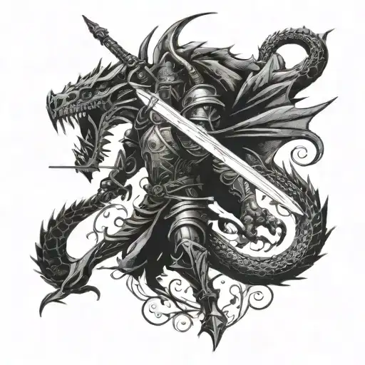 A Dragon Knight Battling A Fierce Dragon With A Sword