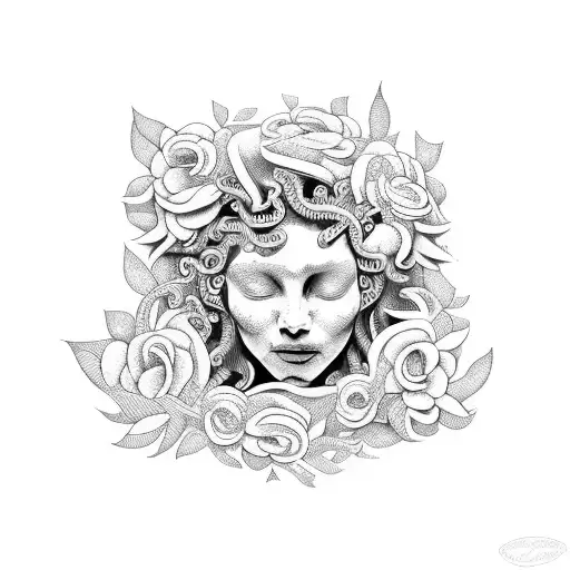 Crying Medusa Surrounded By Flowers