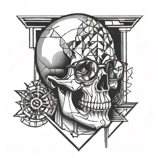 A Skull Tattoo With Glasses And Geometric Formes In The Background