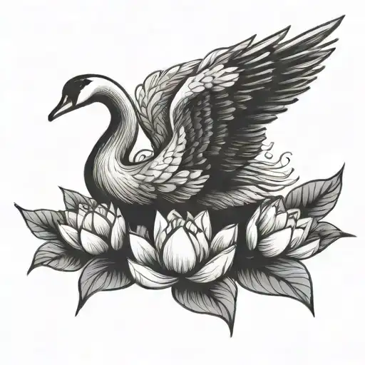 Swan With Wings Made Of Lotus Petals