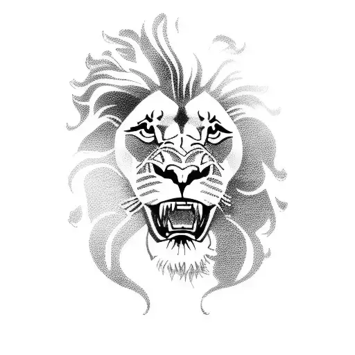 A Realistic Lion Roaring Fiercely In Blackwork Style