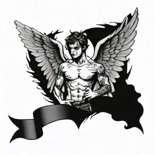 Topless Male Angel With A Banner Underneath 'Trust Yourself'