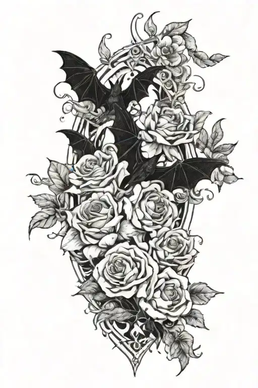 Gothic Floral Arrangement With Moon And Bat Accents