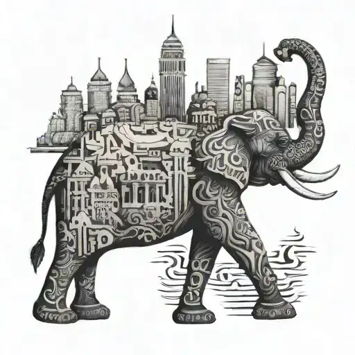 A Majestic Elephant Roaming Through A Cityscape Filled With Iconic Landmarks From Around The World