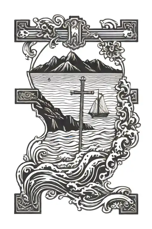 Cross And Waves And State Of California Beach Scene