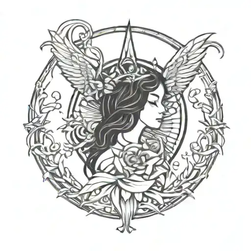 Virgo Girl Fancy Tattoo Design Incorporating Elements