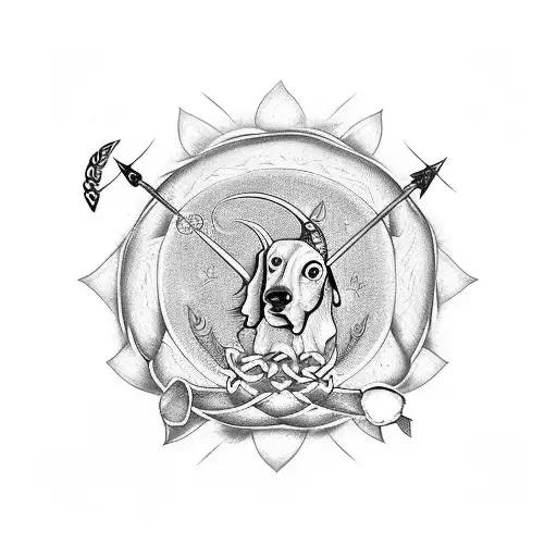 Celtic Dogwood Flower With Sagittarius And Aries Signs Growing From An Acorn