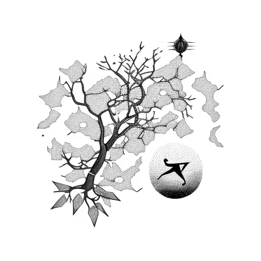 Dogwood Tree With Sagittarius And Aries Signs Growing From An Acorn