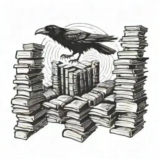 A Crow Flying Through A Labyrinth Made Of Books