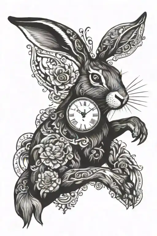 A Hare In Tattoos Looks At The Clock On His Right Hand And Shows The Middle Finger Of His Left Hand