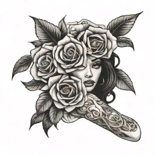 A Female Chicana Holding A Bouquet Of Roses Made Of Money