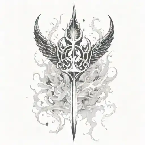 Create A Tattoo Of A Trident Surrounded By Water And Fire
