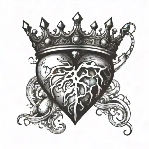 Broken Heart With Crown Made Of Heart Valves