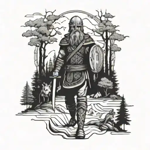 Viking Warrior Forest Landscape