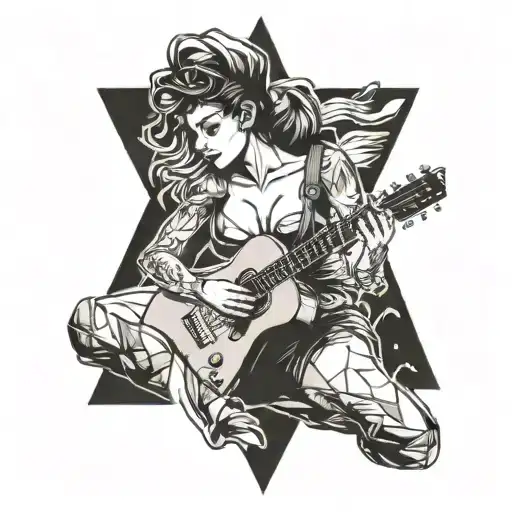 A Sexy Pin-up Girl Playing A Guitar On A Mountain Peak