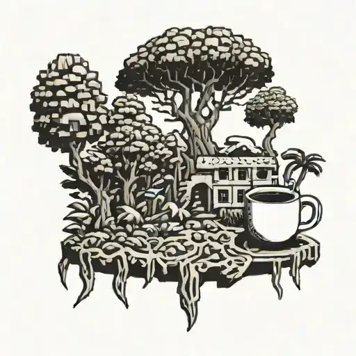 A Pixelated Space Invader Hiking Through A Coffee Bean Forest