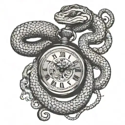 A Snake Coiled Around A Vintage Pocket Watch With Intricate Details