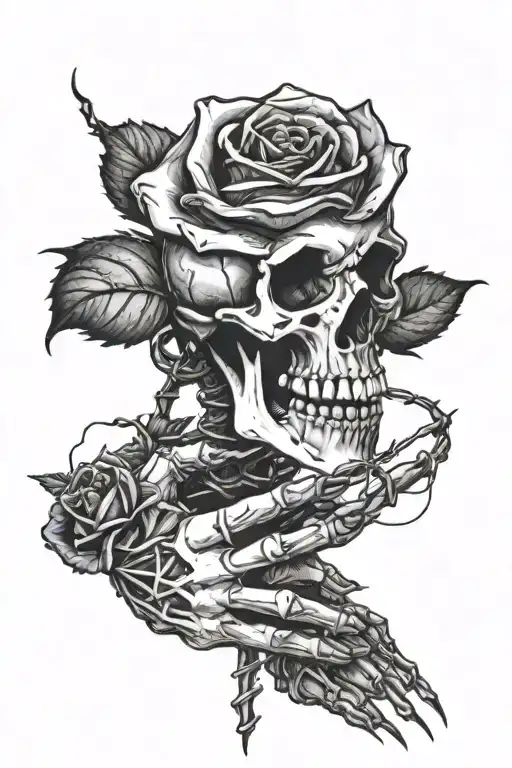 Skeletonhand Holding Rose With Barbed Wire