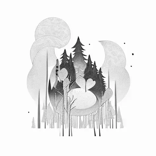 A Melancholic Moonlit Forest With A Heart-shaped Lake