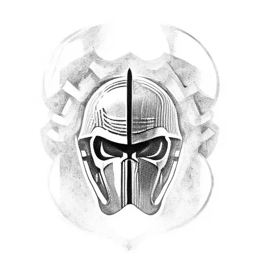 Front View Half Spartan Skull With Beard Helmet Half Is Soldier