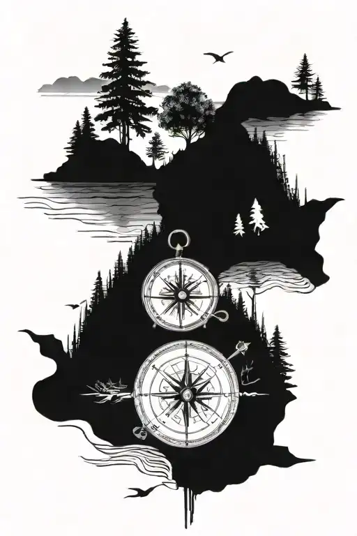 Trees And River With Compass