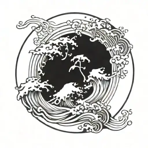 Japanese Wave In Circle With Two Axes
