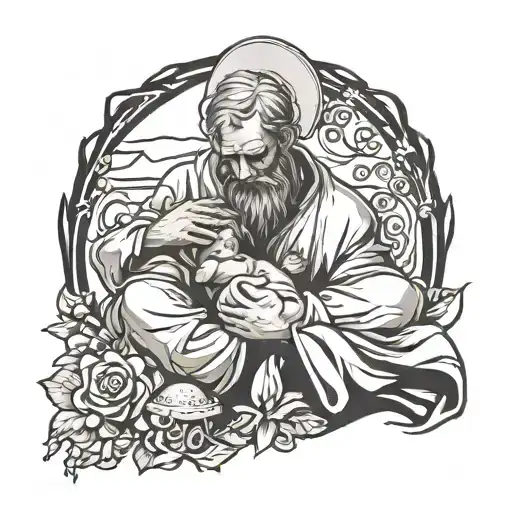 Create A Tattoo Of A Baptism Scene With Elements Of Strength And Dedication Intertwined
