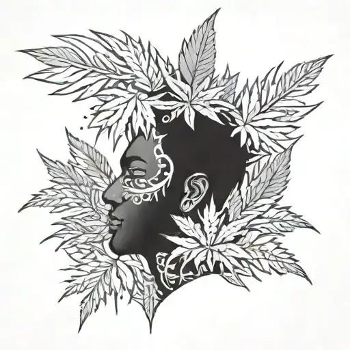 The Head Of A New Caledonian Cagou With Cannabis Leaves Around It