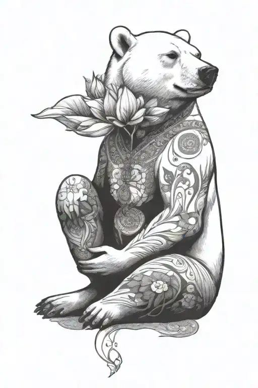 A Polar Bear Sits In The Lotus Position And Meditates