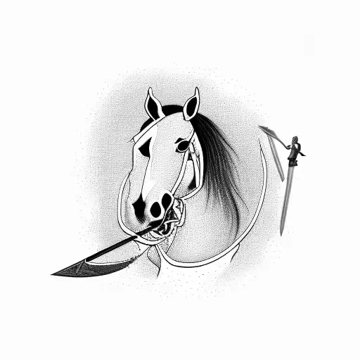 A Horse Galloping With A Man Holding A Spear On Top