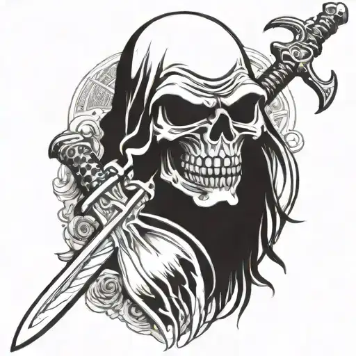 Iron Maiden Skull Holding Sword