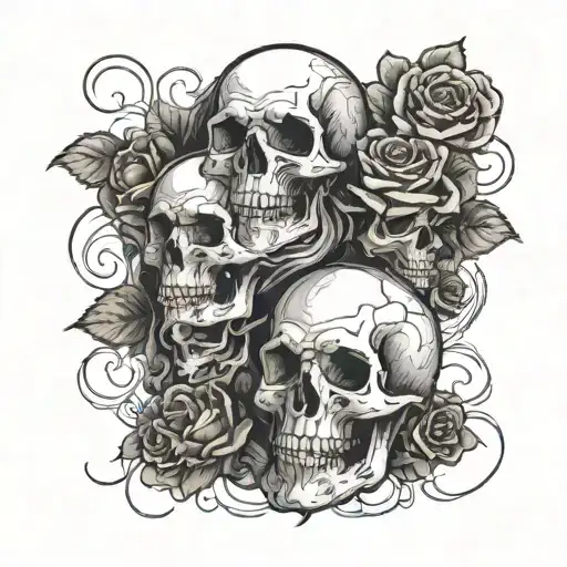 Creepy Skulls With Smokes And Roses Sleeve Tatoo