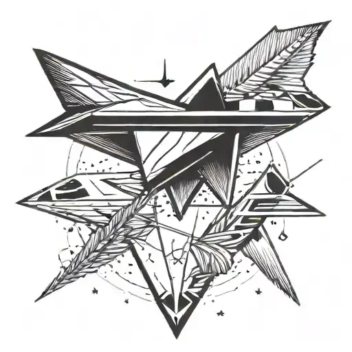 Arrow From F22 Fighterplane And Paper Airplane